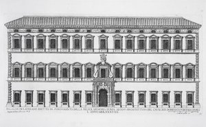 Utsikt over fasaden til Lateranpalasset, Roma, på oppdrag fra pave Sixtus V og designet av Domenico Fontana (1543-1607) i 1589